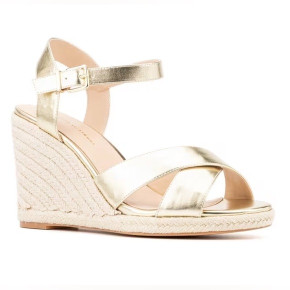 9W Espadrilles Gold and Beige Wide Width Nordstrom Fashion to Figure Heel - Picture 2 of 6